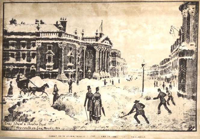 A drawing of a city in the snow AI-generated content may be incorrect.