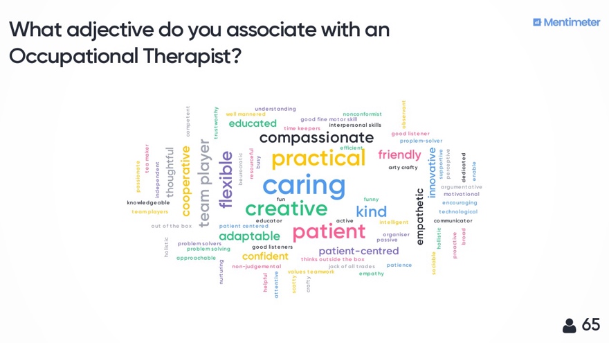 Image of adjectives that are stereotypically used to describe an Occupational Therapist.
